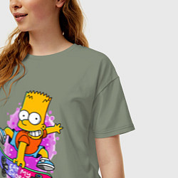 Футболка оверсайз женская Барт Симпсон на скейтборде - Eat my shorts!, цвет: авокадо — фото 2