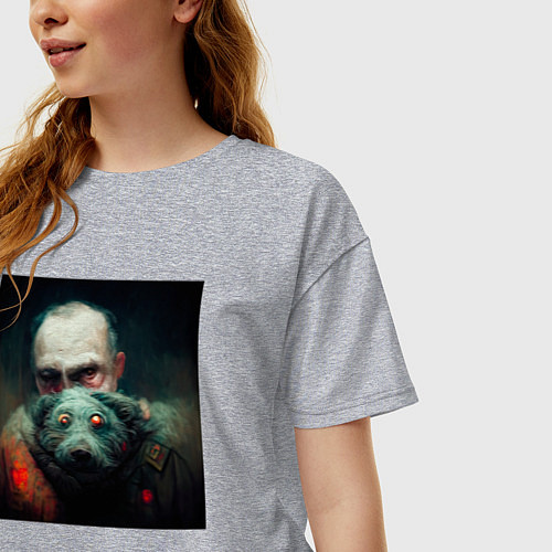 Женская футболка оверсайз Портрет демонических дедушки и собаки / Меланж – фото 3