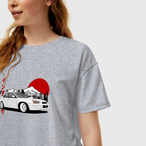 Женская футболка оверсайз Subaru Impreza WRX Sti Retro JDM / Меланж – фото 3