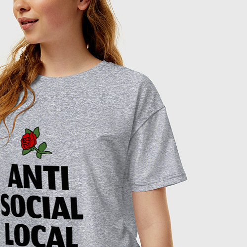 Женская футболка оверсайз Anti social local club / Меланж – фото 3