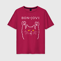 Футболка оверсайз женская Bon Jovi rock cat, цвет: маджента