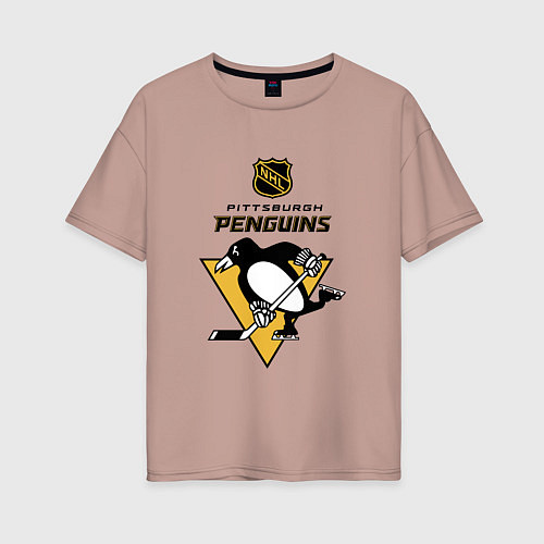 Женская футболка оверсайз Питтсбург Пингвинз НХЛ логотип / Пыльно-розовый – фото 1