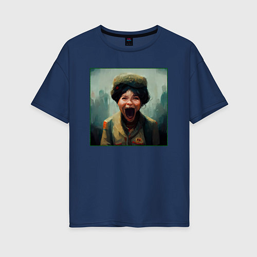 Женская футболка оверсайз Портрет ужасной женщины / Тёмно-синий – фото 1