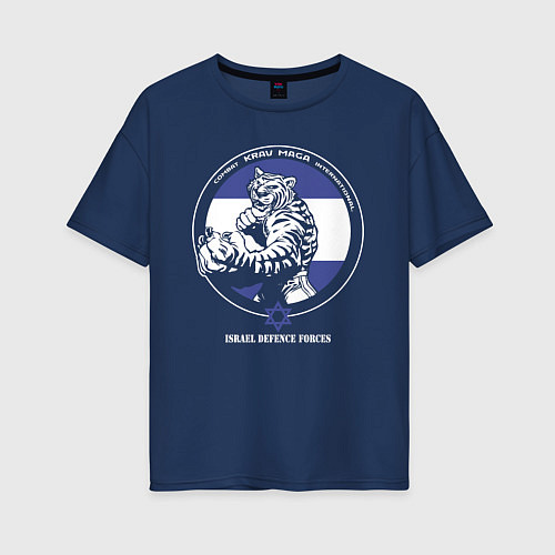 Женская футболка оверсайз Krav-maga emblem tiger / Тёмно-синий – фото 1