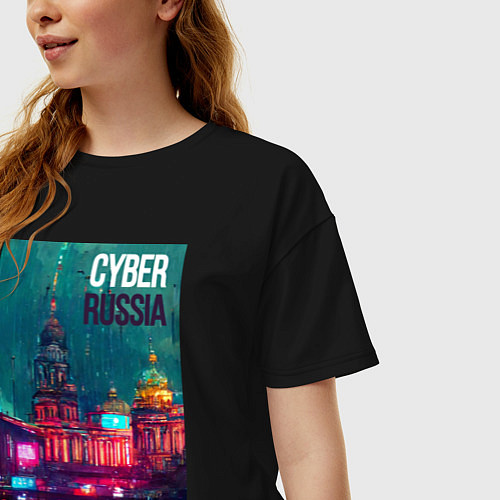 Женская футболка оверсайз CyberRussia / Черный – фото 3