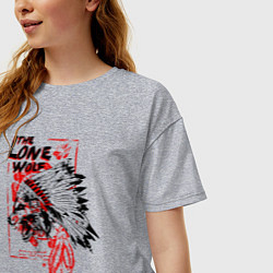 Футболка оверсайз женская Одинокий волк индеец, цвет: меланж — фото 2