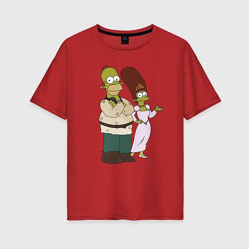 Женская футболка оверсайз Homer and Marge in Shrek style / Красный – фото 1