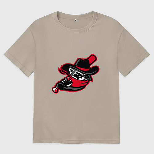 Женская футболка оверсайз Енот с бейсбольной битой / Миндальный – фото 1