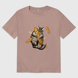 Футболка оверсайз женская Котик и батон, цвет: пыльно-розовый