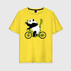 Футболка оверсайз женская Панда на велосипеде с бамбуком, цвет: желтый