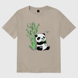 Футболка оверсайз женская Панда бамбук и стрекоза, цвет: миндальный
