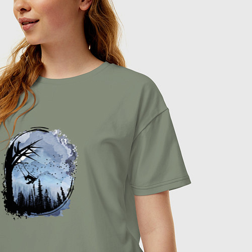 Женская футболка оверсайз Лисичка на качелях / Авокадо – фото 3