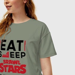 Футболка оверсайз женская Надпись: eat sleep Brawl Stars repeat, цвет: авокадо — фото 2