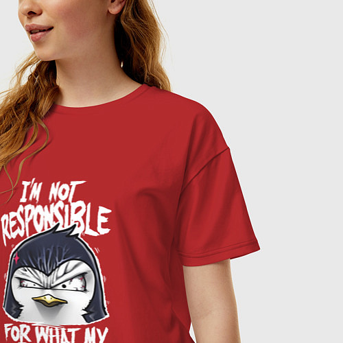 Женская футболка оверсайз Психованный пингвин / Красный – фото 3