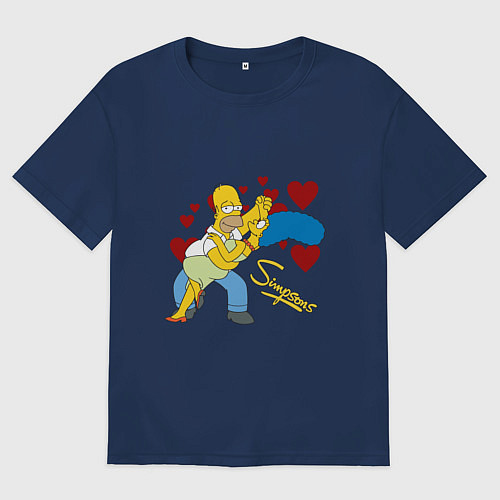 Женская футболка оверсайз Гомер и Мардж Симпсон / Тёмно-синий – фото 1
