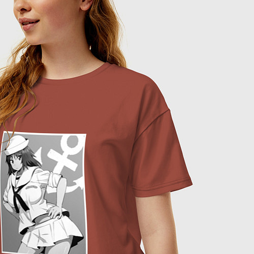 Женская футболка оверсайз Мураками арт / Кирпичный – фото 3