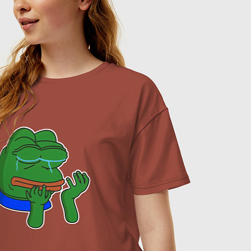 Женская футболка оверсайз Лягушонок Пепе в слезах / Кирпичный – фото 3