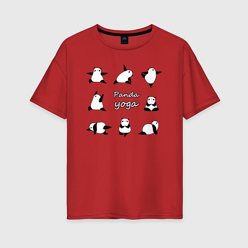 Женская футболка оверсайз Панда - йога / Красный – фото 1