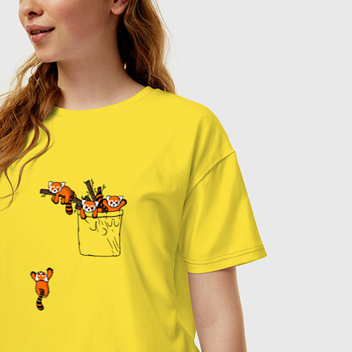 Женская футболка оверсайз Красные панды в кармане / Желтый – фото 3