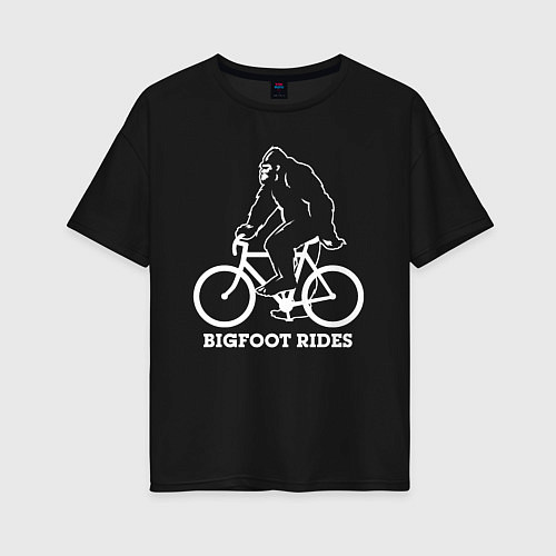 Женская футболка оверсайз Бигфут на велосипеде / Черный – фото 1