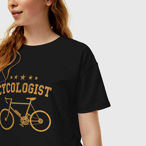 Женская футболка оверсайз Велосипедист 5 звезд / Черный – фото 3