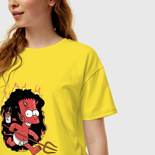 Женская футболка оверсайз Барт Симпсон - чертёнок с вилами - halloween / Желтый – фото 3