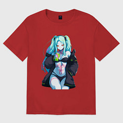 Футболка оверсайз женская Ребекка и коктель - Киберпанк бегущий по краю, цвет: красный