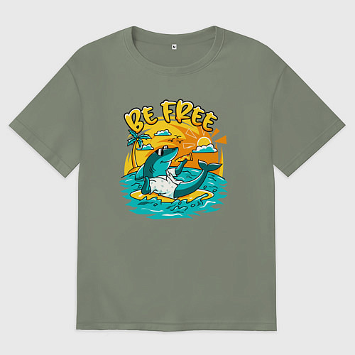 Женская футболка оверсайз Акула серфингист будь свободным / Авокадо – фото 1