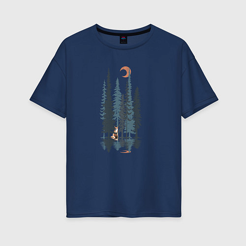 Женская футболка оверсайз Лисьи Деревья / Тёмно-синий – фото 1