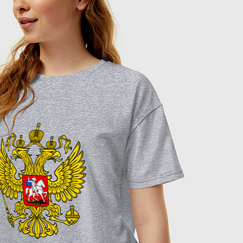 Женская футболка оверсайз Герб России - прозрачный фон / Меланж – фото 3