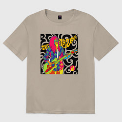 Футболка оверсайз женская Мужчина с гитарой ретро, цвет: миндальный