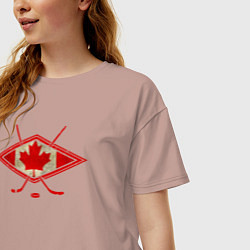 Футболка оверсайз женская Флаг Канады хоккей, цвет: пыльно-розовый — фото 2