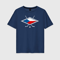 Футболка оверсайз женская Флаг Чехии хоккей, цвет: тёмно-синий