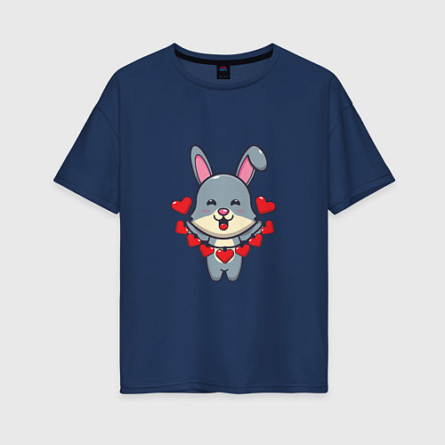 Женская футболка оверсайз Love Rabbit / Тёмно-синий – фото 1