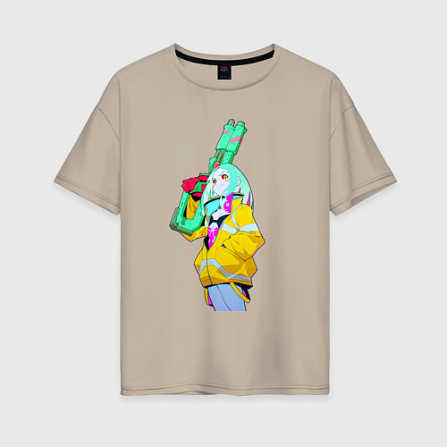 Женская футболка оверсайз Ребекка с пушкой - Киберпанк / Миндальный – фото 1