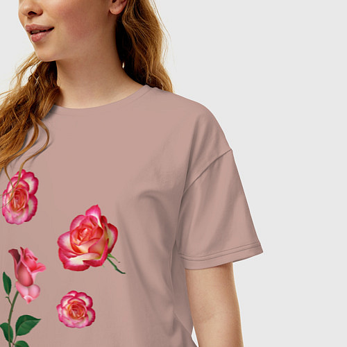 Женская футболка оверсайз Четыре розы / Пыльно-розовый – фото 3