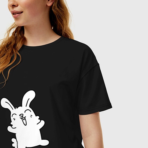 Женская футболка оверсайз Happy Bunny / Черный – фото 3