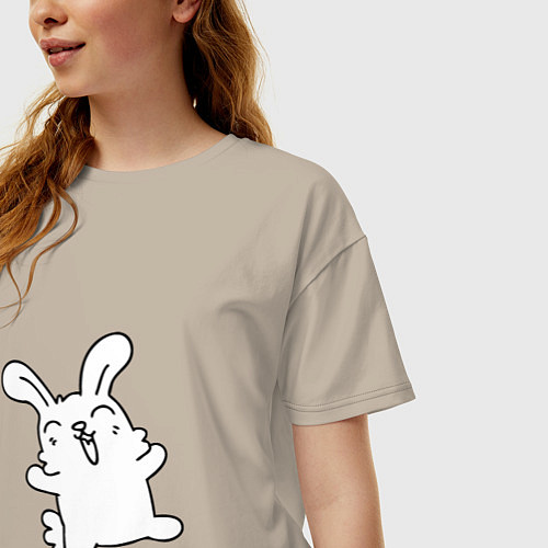 Женская футболка оверсайз Happy Bunny / Миндальный – фото 3