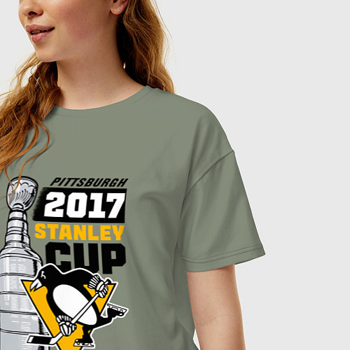 Женская футболка оверсайз Питтсбург Пингвинз НХЛ / Авокадо – фото 3