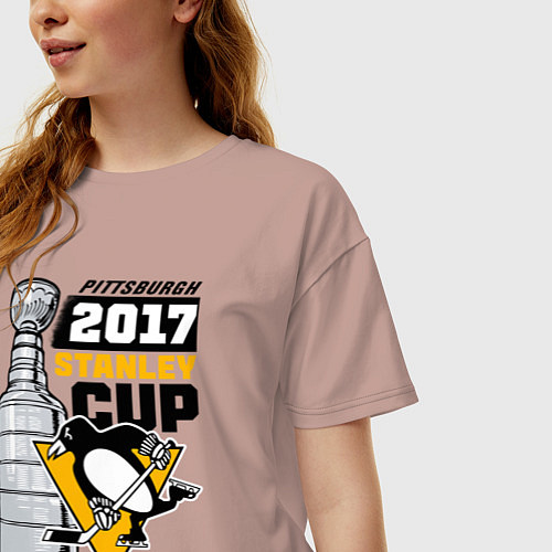 Женская футболка оверсайз Питтсбург Пингвинз НХЛ / Пыльно-розовый – фото 3
