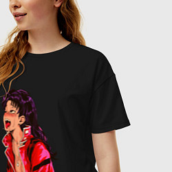 Футболка оверсайз женская Мисато Кацураги ahegao, цвет: черный — фото 2