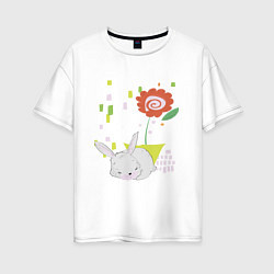 Футболка оверсайз женская Кролик спящий под цветком, цвет: белый