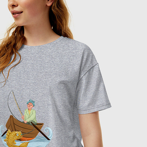 Женская футболка оверсайз Рыбак поймал золотую рыбку / Меланж – фото 3