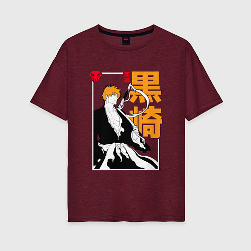 Женская футболка оверсайз Bleach - Ичиго Куросаки / Меланж-бордовый – фото 1