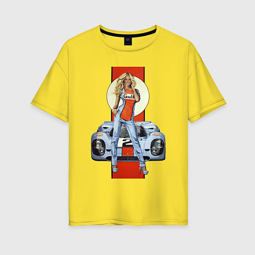 Женская футболка оверсайз Porsche - Motorsport - Girl / Желтый – фото 1