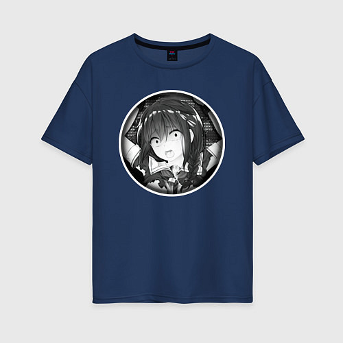 Женская футболка оверсайз Ахегао девушка в изумлении / Тёмно-синий – фото 1