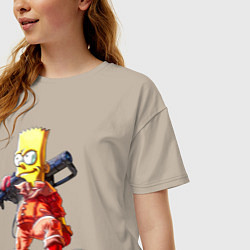Футболка оверсайз женская Крутой Барт Симпсон с оружием на плече и скейтборд, цвет: миндальный — фото 2