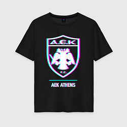 Футболка оверсайз женская AEK Athens FC в стиле glitch, цвет: черный