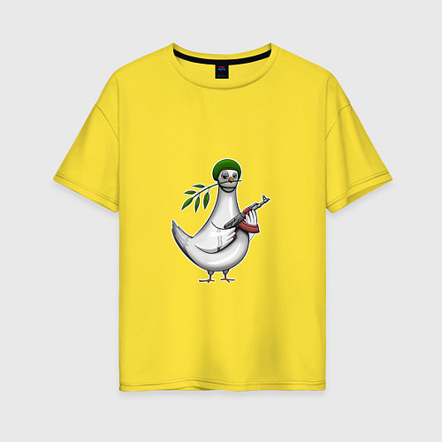 Женская футболка оверсайз Голубь мира с автоматом / Желтый – фото 1