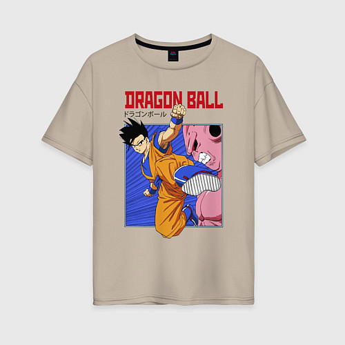 Женская футболка оверсайз Dragon Ball - Сон Гоку - Удар / Миндальный – фото 1